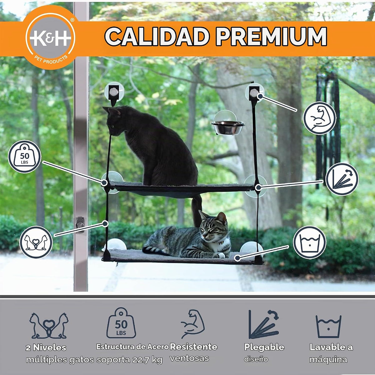 Cama de ventana K&H Doble Lounger gris para gato