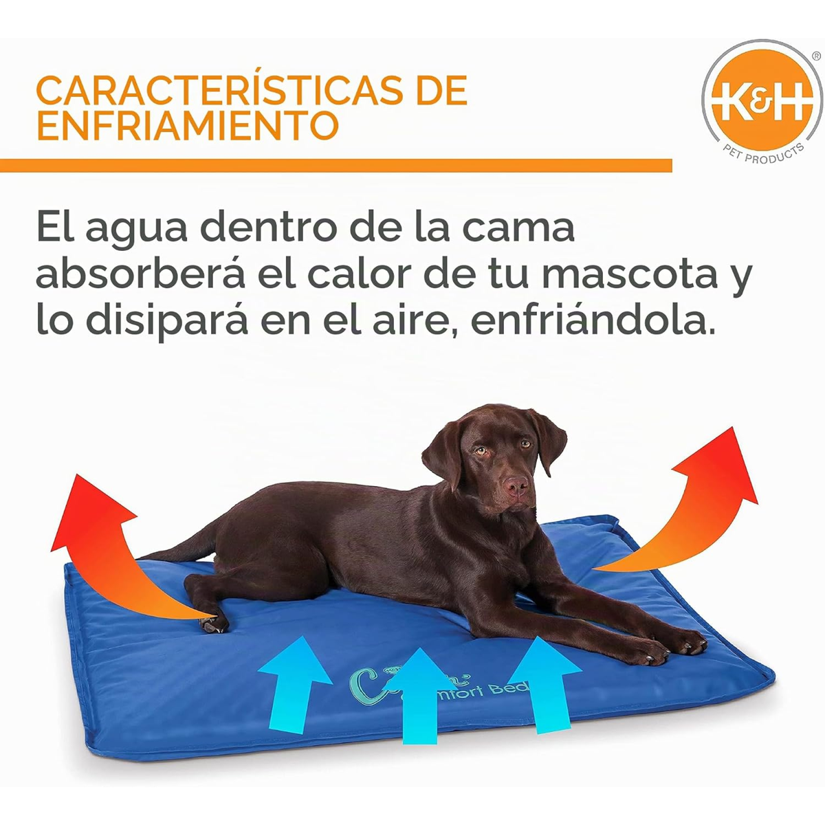 K&H Cama soporte recuperación médica Coolin' Pet grande azul, para perro