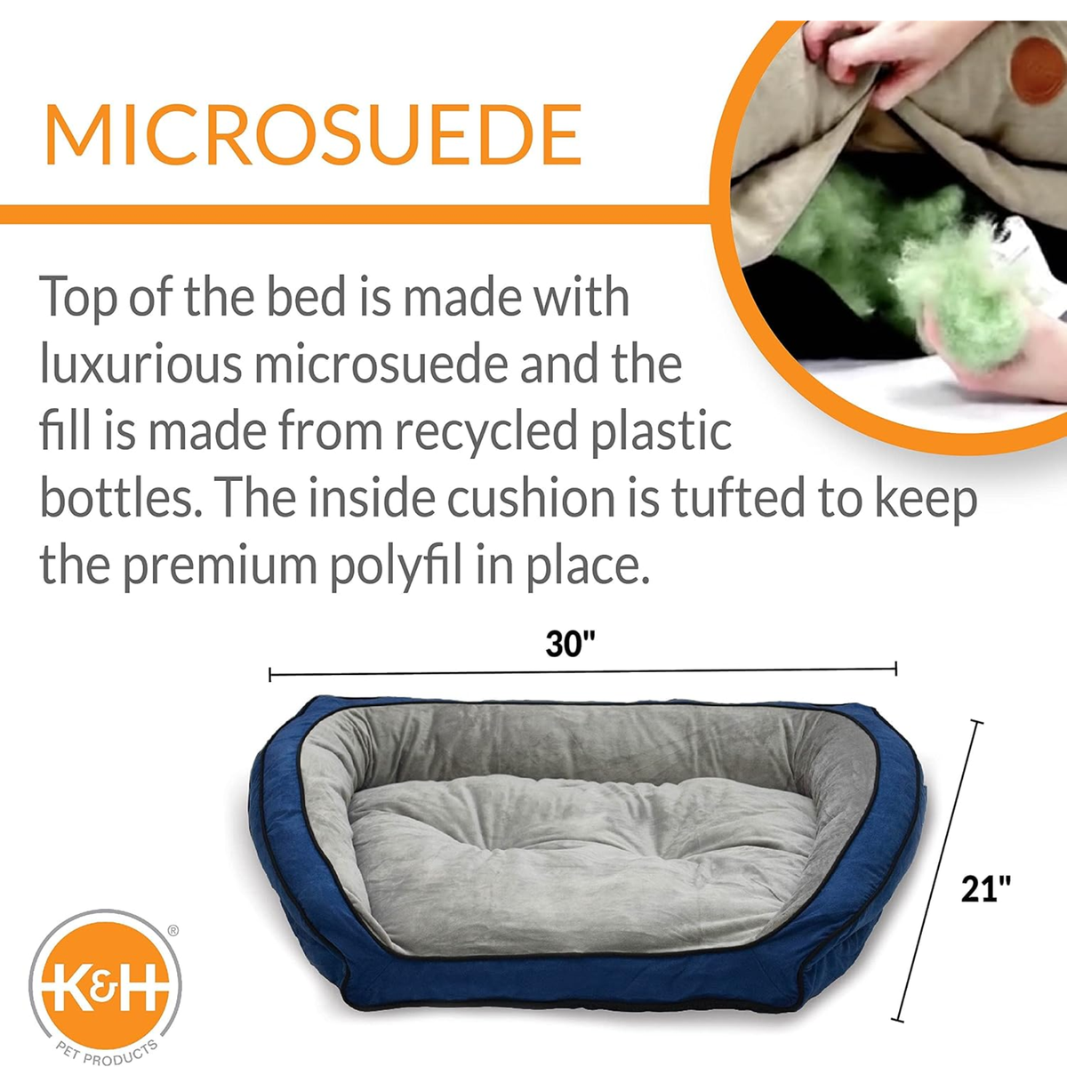 K&H Cama Bolster Couch Azul/Gris, para perro pequeño