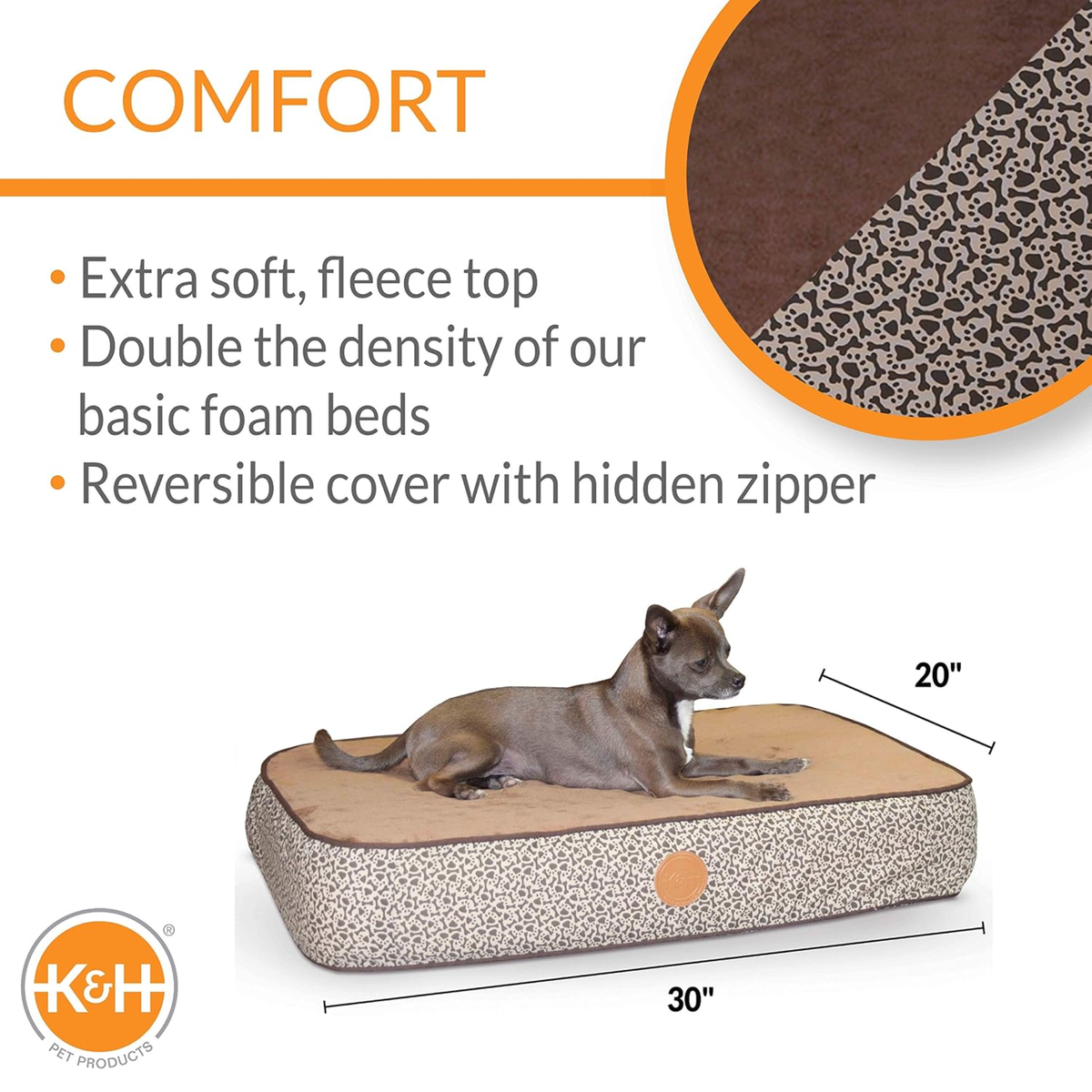 K&H Cama Ortopédica Superior  Moca/Patitas/Hueso Chica, para perro