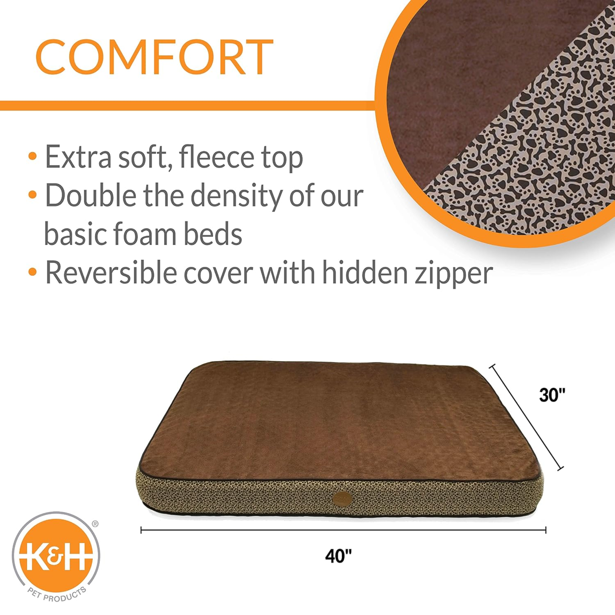 K&H Cama Ortopédica Superior Moca/Patitas/Hueso Mediana, para perro