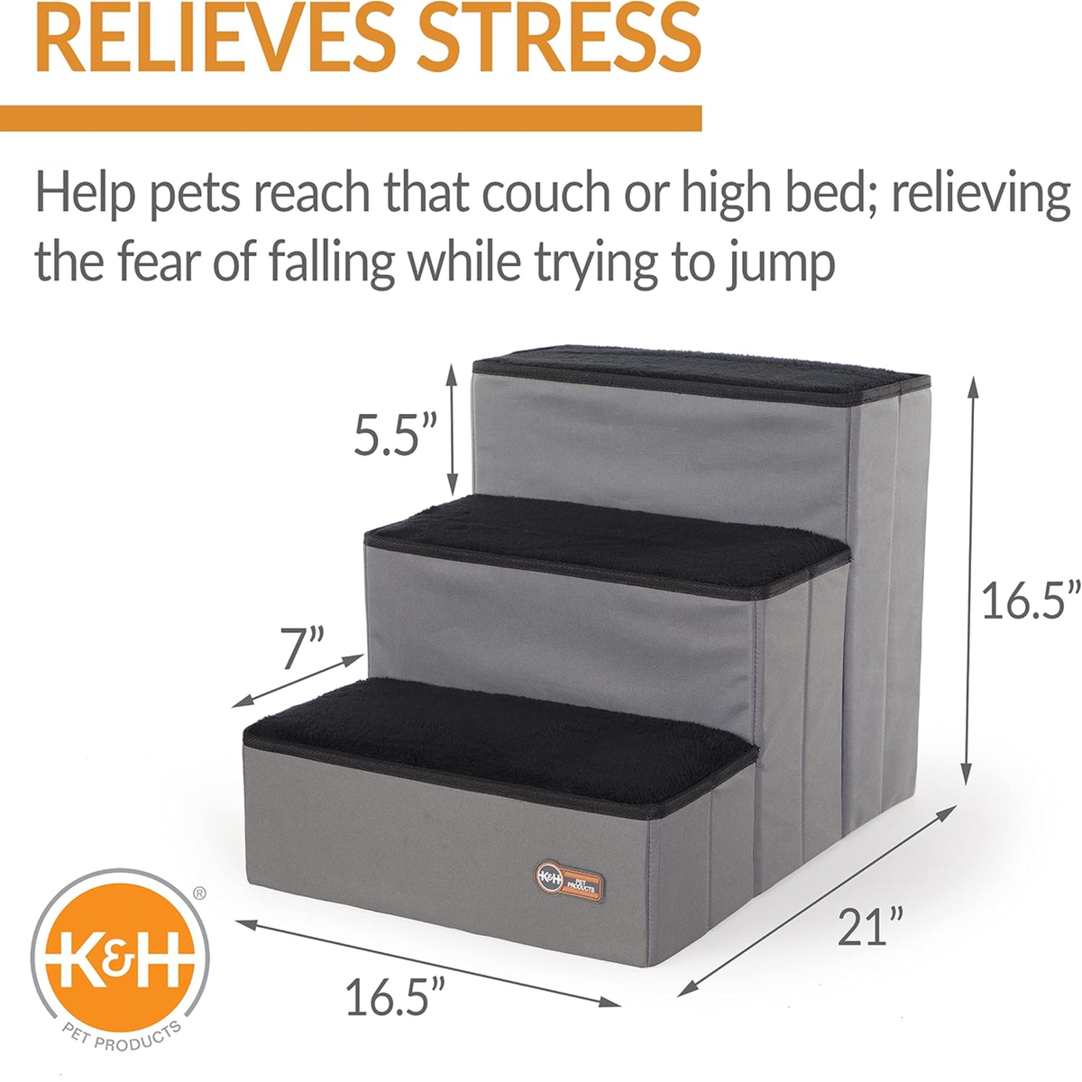 K&H Escalones 3 niveles para mascotas, chocolate y felpa, para perro y gato