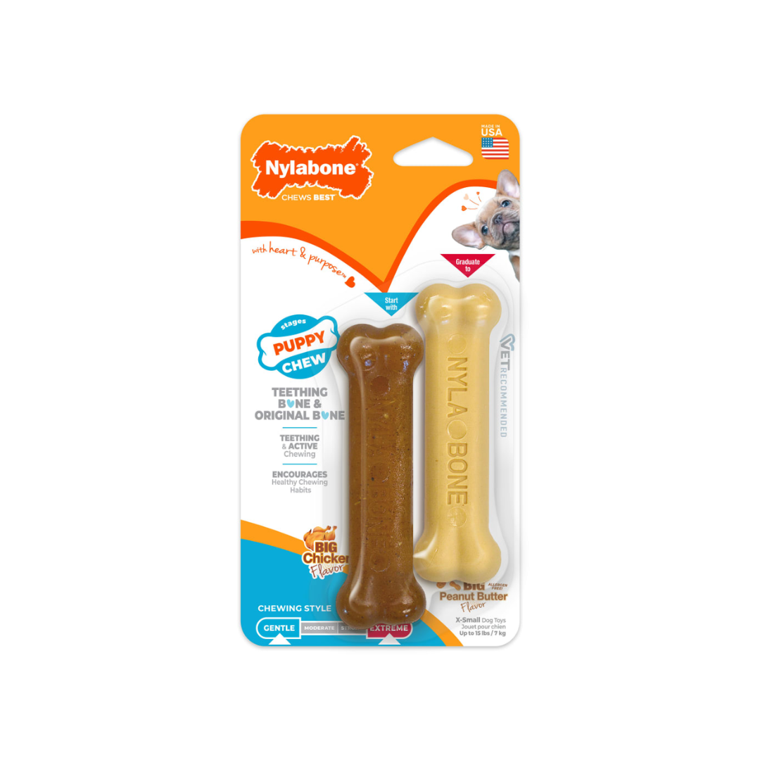 Nylabone Cachorro 2 Pack Puppy Pollo y Mantequilla de Maní