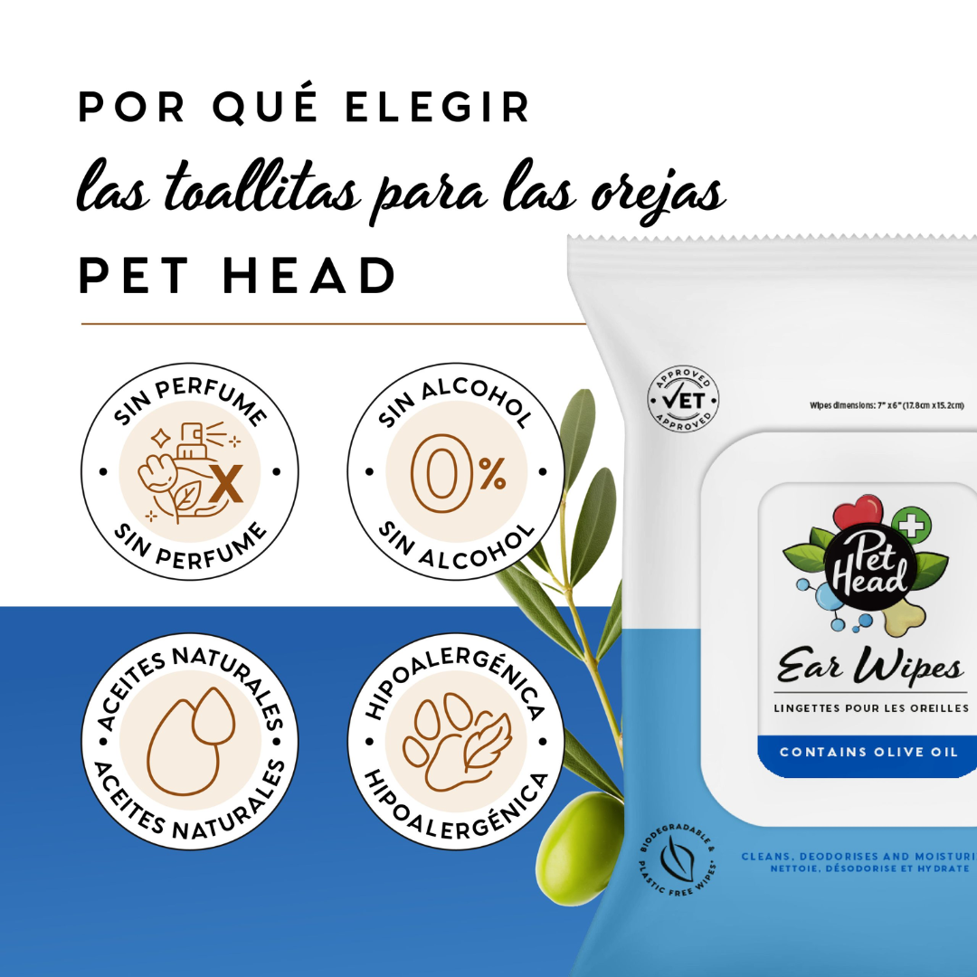 Pet Head Toallitas Húmedas para limpieza de oídos