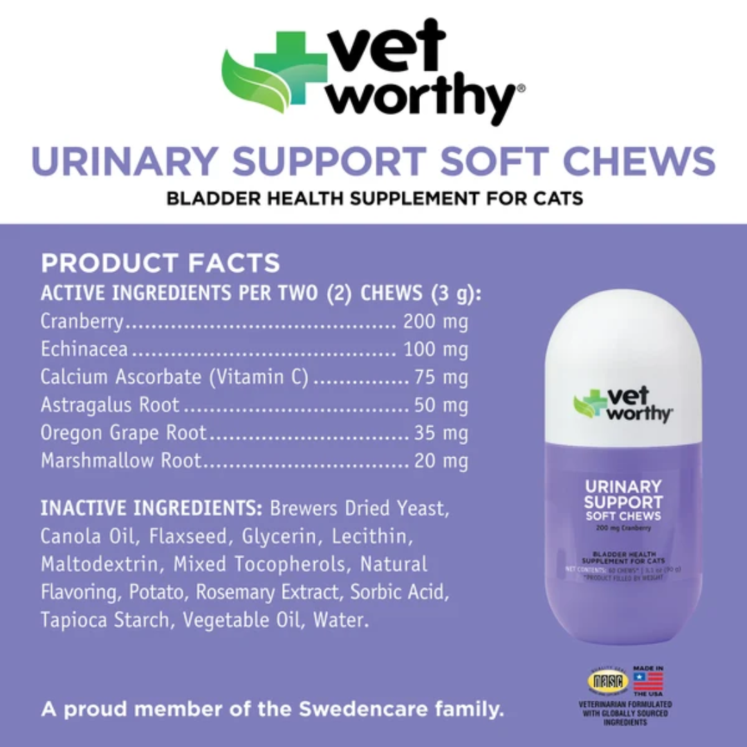 Vet worthy Suplementos Masticables Apoyo Urinario para Gatos